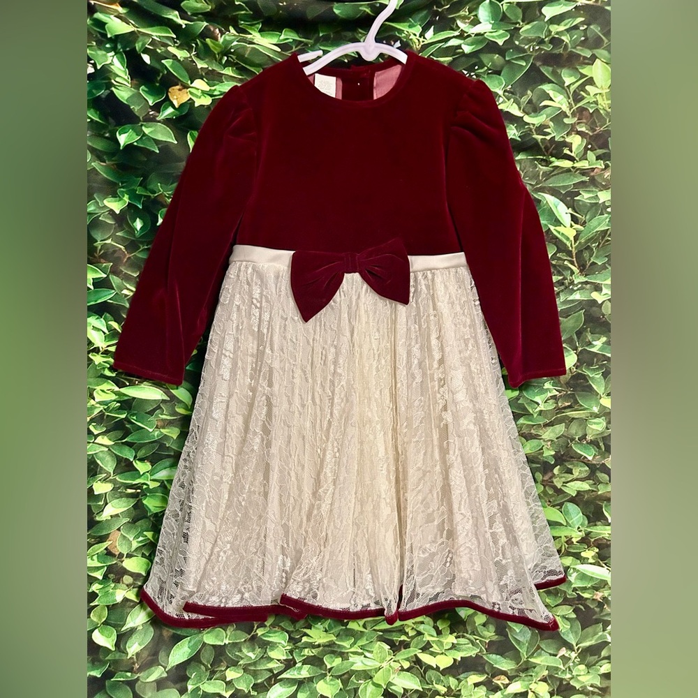 Vintage Velvet Dress Lace Overlay Long Sleeve Girl 6